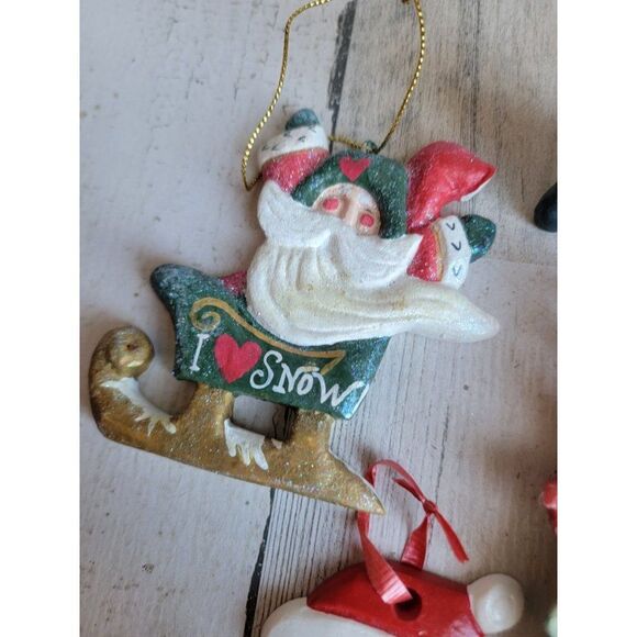 Santa Claus I heart snow mistletoe Mrs Claus teddy bear ornament Xmas set - Picture 6 of 9